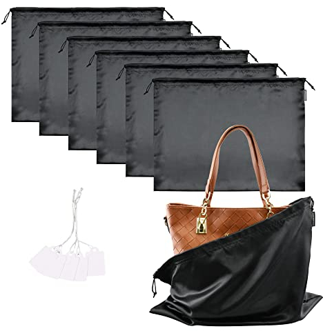 6 Stück Schuhtasche Kordelzugbeutel, Aufbewahrungsbeutel Aufbewahrungstasche aus Seide Handtaschen Kordeltasche für Handtasche Geldbörse Taschenbücher Schuhe Stiefel (Schwarz, 50 * 40cm)