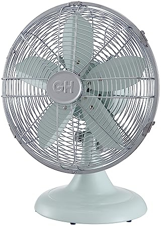 Good Housekeeping 92604 All-Metal 12 Retro Desk Office Table Fan with Wide Oscillation, 3-Speed Settings & Carrying Handle, Breezewave