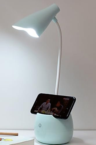 LAMPE DE BUREAU EN LED RECHARGEABLE, PORTE STYLO ET SUPPORT TELEPHONE, BOUTON CONTROLE TACTILE AVEC 3 MODES DE LUMIERE, LAMPE FLEXIBLE A 360° (BLEU)
