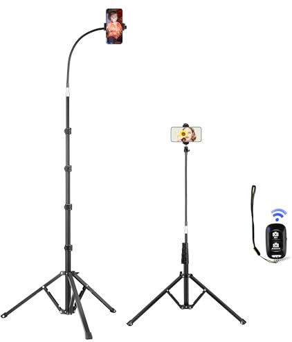 Peastrex 208,3 cm Hohes Flexibles Stativ Mit 43,2 cm Schwanenhals, Überkopf-Stativ Mit Fernbedienung für Videoaufnahmen für iPhone 15, 14, 13 Pro Max Pro, Android-Handy, PX-F01