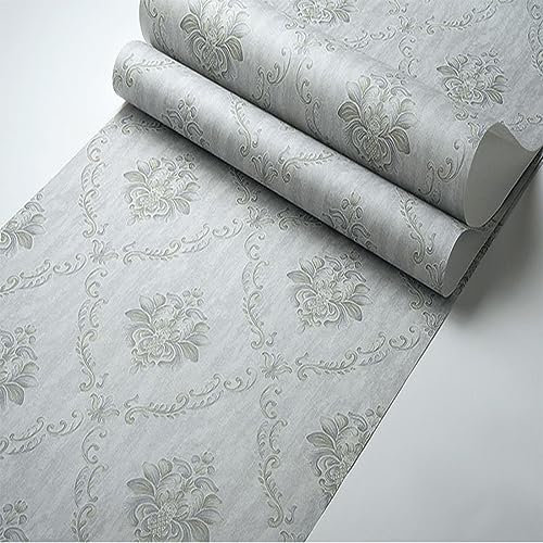 Zoomlie Moderne Retro-amerikanische 3D-Effekt-Tapete, Vliestapete, Blumenmuster, 9,5 m x 0,53 m, warm, für Schlafzimmer, Wohnzimmer, Grau