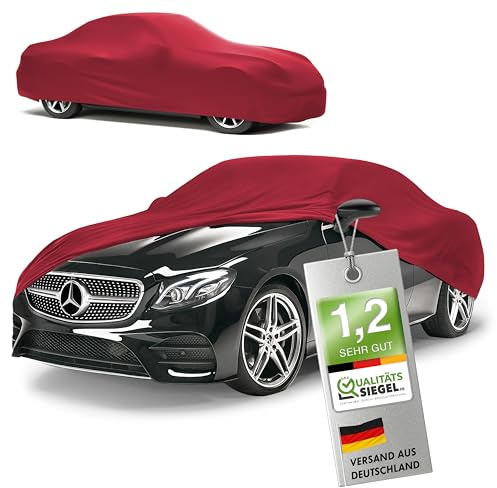 WALSER Premium Housse de Voiture d’intérieur - Protection complète, Tissu élastique et Respirant, Anti-poussière, Doublure Douce, Ajustement serré, Indoor Stretch Plus, Taille 3 Voiture Rouge