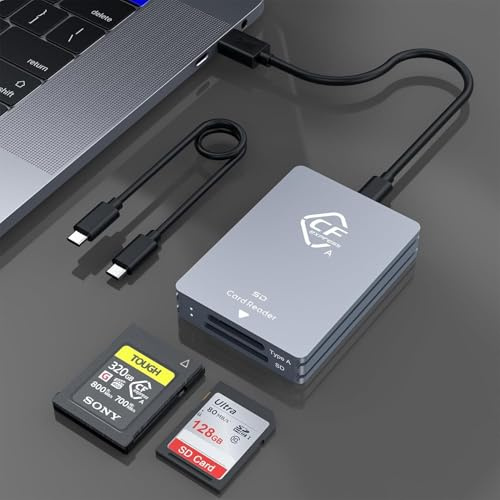 Quanlex Lector de Tarjetas CFexpress Tipo A y SD de Doble Ranura, Lector CFexpress USB 3.1 Gen 2 de 1 Gbps, Lector de Tarjetas CF Express Portátil Incluido Cable USB C a USB A/C, Compatible con Window
