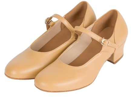 Asyusyu Cuban Character Shoes Low Heel Brown Character Dance Shoes Ladies Dance Shoes-6.5 UK