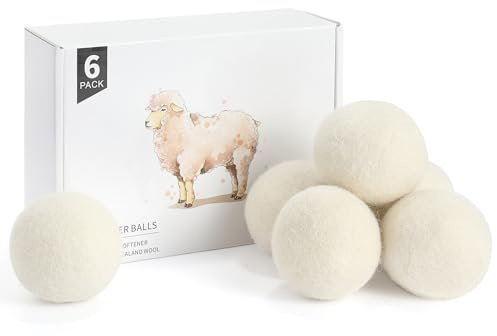 Wool Dryer Balls 6 Pack XL, Natural Fabric Softener Premium New Zealand Wool, Dryer Balls Laundry Reusable, Reduces Clothing Wrinkles & Saves Drying Time, Wool Balls for Dryer, Laundry Balls for Dryer