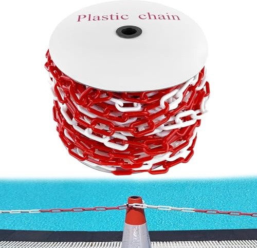 Suusolny 50m Absperrkette Rot Weiß Kunststoffkette 6mm Stärke Perfekte Kette zur Abgrenzung von Bereichen Warnkette Sicherheitskette Gliederkette Baustellensicherheitskette
