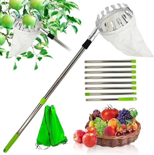 PASLFC 3.4m Obstpflücker mit Teleskopstiel Apfelpflücker Obstpflücker für Kirschen Kirschenpflücker mit Teleskopstiel Kirschpflücker mit Teleskopstiel Zitrus Birnen Kirschen Pflücker Pflaumenpflücker