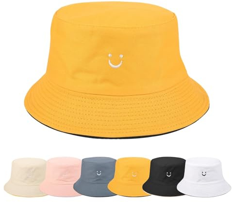 Sombrero de pescador para mujer, sombrero de verano, sonrisa, multicolor, bordado, unisex, sombrero de pescador, sombrero de algodón, gorro de impresión, sombrero de ocio, para exteriores