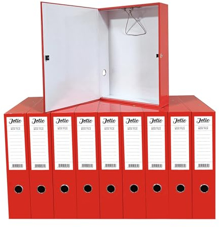 Box File with Lockspring Ring Pull & Catch Glossy Finish 75mm Spine Ideal Document Organiser for Office School Paperwork Storage Foolscap Box Files Pack of 10 (Red Orange)