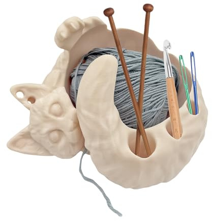 3D Cat Yarn Bowl for Crocheting, DIY Painting Craft Yarn Bowl for Knitting, Pretty Yarn Holder Organizer, Desktop Livingroom Ornament Decor, Ideal for Cats Birds Feeding Bowl, Multifunctional