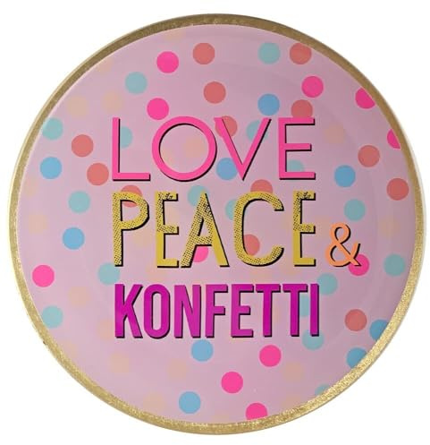 Gift Company Love Plates, Glasteller M, Motiv: Love, Peace & Konfetti, rund, rosa, 13x1x13cm