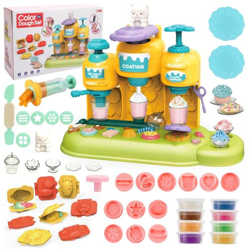 deAO Set di Pasta da Modellare per Bambini, 51 Pezzi con Creativo Macchina del Gelato e Accessori Regalo Perfetto per Compleanno e Natale dai 3 Anni
