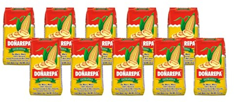 Doña Arepa - Harina de Maíz amarillo Extrafina - (Pack 10 x 1 kg) | Harina de Maíz - Rico en Fibra - Ideal para Preparar Arepas Colombianas, Cachapas y Platos típicos