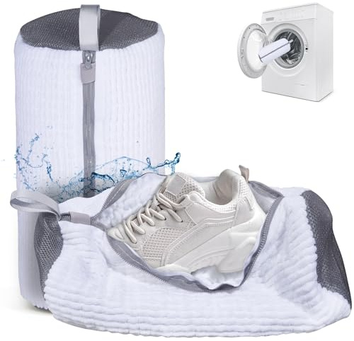 Shoe Washing Machine Bag, 2 Pack Reusable Trainer Cleaning Bags, Portable Laundry Shoe Bags with Zipper for Sneakers, Canvas, Tennis, & Running Shoes (White)