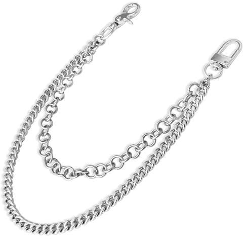 Kehierr Pants Chain for Men Women, Stainless Steel Double Wallet Chain,Heavy Duty Biker Pocket Chains and Jeans-Silver