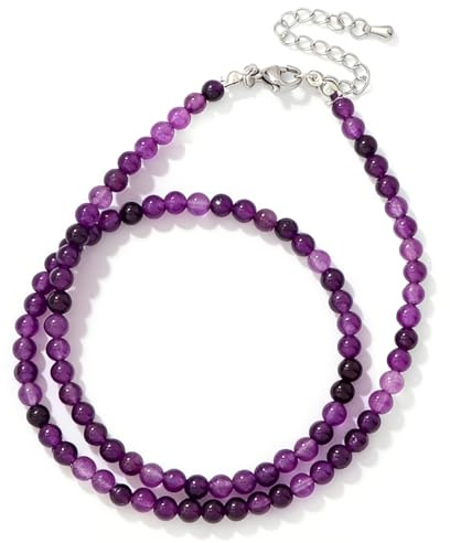 XSDSLS Collier Pierres Naturelles Femme 4MM Collier Pierre Précieuse Collier Perle Cristal Femme Cadeaux 45 cm (Améthyste blanche)