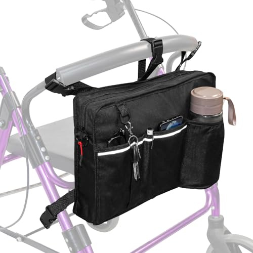 Rollator Bag with Cup Holder,Walker Bags for Folding Walker,Rollator Bags and Pouches,Rollator Accessories Storage Bag,Rolling Walkers Pouch