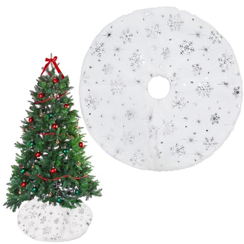 Julgran kjol liten, 38 cm mini trädfot, plysch kjol träd, julgran bas rund kjol, för mini julgransdekoration (vit-F)
