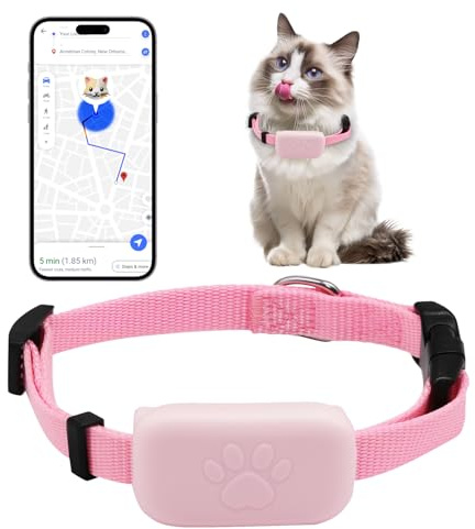 Cat Tracker Pink, Pet Recorder for Cats with No Monthly Fees, Waterproof Logger GPS Collar for Pets, GPS Tracker Collar for Small Cats,Portable Anti Lost for Apple Find (iOS Only) Adjust 28-39cm