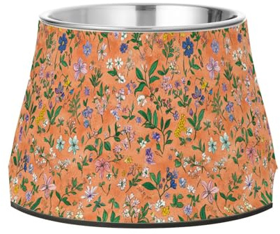 Flowers Orchid Hosta Terracotta Feed Dog Bowl Enhanced Stainless Steel Pets Feeding Bowl for Medium Dogs Comfort Feeding