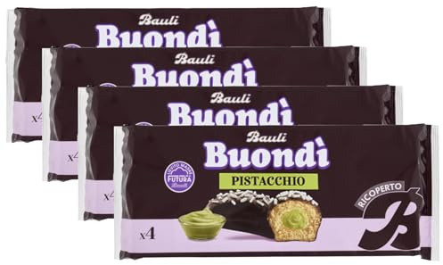 4X BauIi Buondì Crema Brioche Ripiena al Pistacchio Ricoperta di Cioccolato 184g