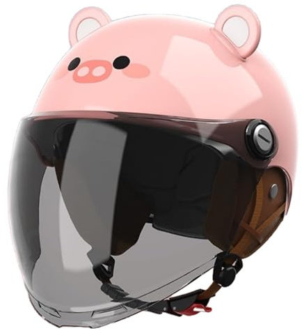 Casque De Moto Demi-Jet Mignon avec Visière Solaire, Casque De Trottinette pour Enfants De 3 À 12 Ans (Garçons Et Filles), Casque De Cyclomoteur pour Enfants Homologué ECE 22.06 D,48-55cm
