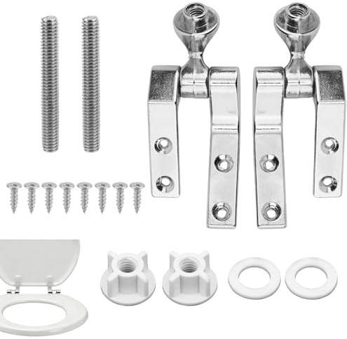 Toilet Seat Hinge Replacement Kit, Universal Metal Hinges with Bolts, Screws, Nuts, Washer Bathroom Hardware Fittings for Most Wooden Toilet Seats, Easy Install