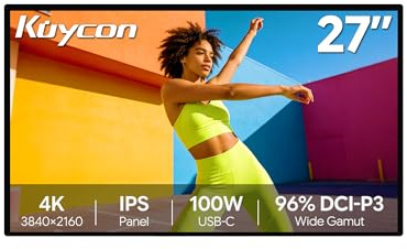Kuycon P27G 27 inch FHD (3840x2160) 4K Monitor, IPS, 1.07 Billion Colors, 99% sRGB, HDR, 1200:1 Contrast, 178° Viewing Angle (Minimalist - without Stand)
