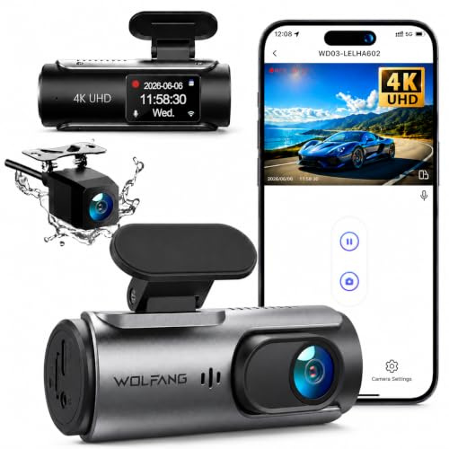 WOLFANG Cámara de Coche Delantera y Trasera 4K UHD, Dashcam de Doble Lente para Coches de 170º Gran Angular Monitor de Aparcamiento 24H con Grabación en Bucle y Sensor G