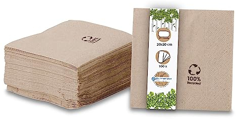 BIOZOYG Umweltfreundliche Bio Servietten aus Recyclingpapier I Hochwertige Papierservietten 20 x 20 cm I 100 Stück Cocktailservietten ungebleicht, biologisch abbaubar, kompostierbar