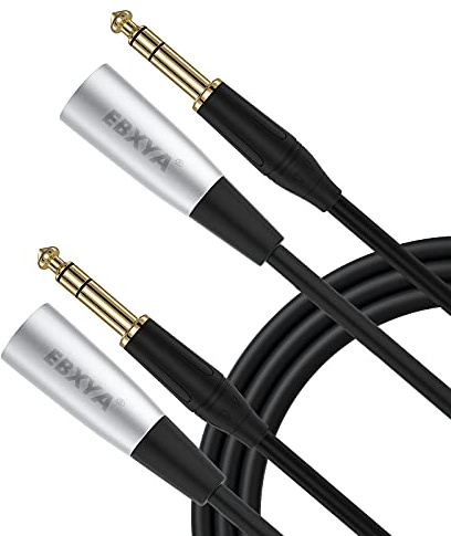 EBXYA XLR auf 6,35 mm TRS Kabel 1m 2er-Pack für Studio & Bühne | Symmetrisch, abgeschirmt, robust, rauscharm, professionell, Patchkabel, vergoldete Stecker