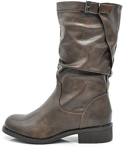 IF Fashion Bottes Bottines au mollet pour femme Biker motard 991, 991 Brown, 36 EU