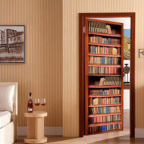 Adesivi murali carta da parati 3D Adesivi per porte autoadesivi Vinile Adesivo rimovibile 90x210cm Libreria creativa Porta interna Decorazione artistica