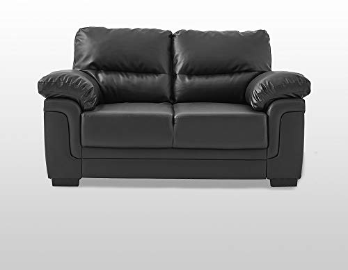 Panana 2 Seater Sofa in Faux Leather Modern Couch Corner Sleeper Lounge Settee for Living Room Furniture (Black)
