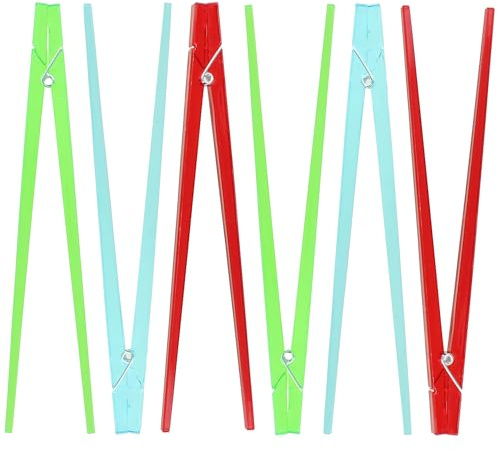 Essstäbchen aus Kunststoff mit gefedertem Wäscheklammer-Design, einfach zu bedienende Trainings-Essstäbchen in Rot, Grün, Blau, 6 Stück