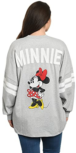 Disney Womens Long Sleeve Jersey Oversized Minnie Mouse (Heather Grey, X-Large)