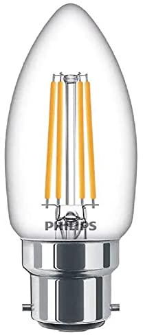 Philips LED Classic B22 Lampe, 40 W, Kerzenform, klar, warmweiß