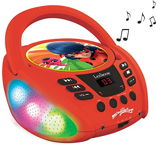 Lexibook, Miraculous, Bluetooth-CD-Player, RCD109MI | Mehrfarbige Lichter, Mikrofonanschluss, AUX-Eingang, Netz- oder Batteriebetrieb