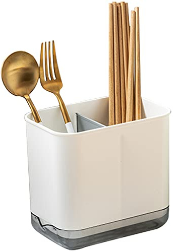 YINENGD Escurridor Cubiertos, 2 Compartimentos Portacubiertos de Cocina, Cesto para el fregadero pour Cubiertos de Plástico, para Cocina Mesa, portaposate per cucina e bagno stoccaggio plastica PP