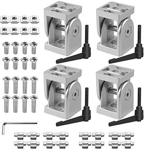 JiGiU 4PCS 4040 Joint Connector Angle Connector Nut 8 Joint Aluminium Profile 180° Rotation Range with Clamping Lever Zinc Alloy Joint Connector for 4040 EU Standard Aluminum Extrusion Profile-Silver