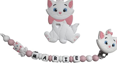 Attache tétine Marie chat et son anneau, attache tétine silicone