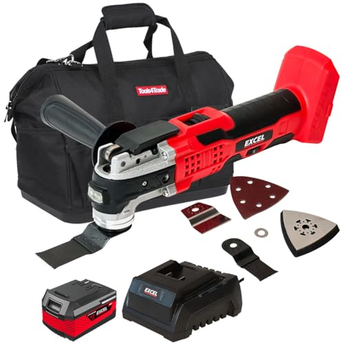Excel 18V Cordless Oscillating Multi Tool with 1 x 5.0Ah Battery Charger & Excel Bag EXL10096-6 Variable Speed - 3.2° Oscillation Angle - Soft Start - LED Worklight