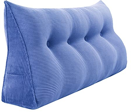 Johnear Keilkissen Lesekissen für Bett und Sofa Lehnenkissen, Rückenkissen Kopfteil Bett Rückenlehne Großes Dreieckiges Lendenkissen （Blau, 120cm）