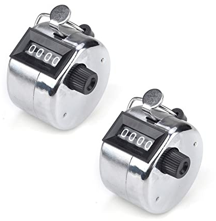 2er Set - Handzähler mechanisch | 2 Stück Counter Klicker aus Metall | Schrittzähler mit Metallschlaufe | Mechanischer Mengenzähler für Inventur | Stückzähler [4-Stellig] | manueller Personenzähler