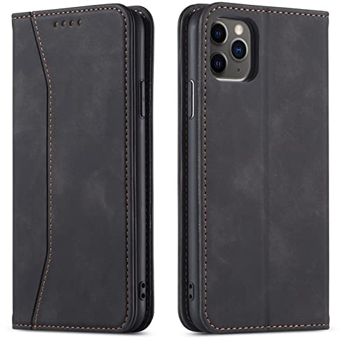 OKZone Kompatibel mit iPhone 11 Pro (5,8 Zoll) Hülle, Magnet Leder Tasche Handyhülle, Kartenfächer Schutzhülle, [Premium PU Leder] Flip Klappbare Stoßfeste Magnetische Standfunktion (Schwarz)