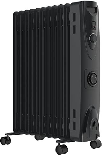 MYLEK Oil Filled Heater Radiators - Adjustable Thermostat, 3 Heat Settings & 24 Hour Timer - Electric Portable Heater - Energy Efficient - Safety Tip Over Protection (2500W With Timer)