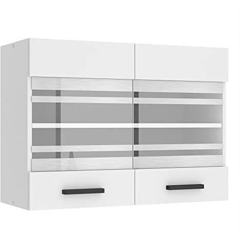 Belini Hängeschrank Küche, Küchenschränke SGW. Breite 80 cm. Oberschrank mit 2 Türen, Küchenhängeschränke, Wandschrank Hängend, Weiß matt