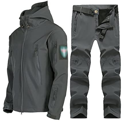 Vêtements de ski pour hommes, Vêtements de ski en peluche et épaissis pour hommes 2 kits de ski imperméables et étanches au vent pour les sports de neige et de ski d'hiver (Color : Grey, Size : 3XL