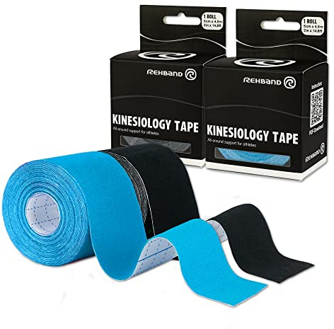 Rehband Kinesiologietape 5cm x 4,5m, Kinesiologie Tape zur Selbstanwendung, Muskel Tape, Physio Sport-Tape zur Unterstützung von Gelenk & Muskulatur, Schulter, Knöchel, Ellbogen & Knieschmerzlinderung