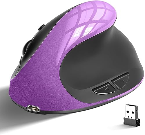 Mouse Ergonomico, Mouse Senza Fili Ricaricabile per Mani destrimani Piccolo a 6 Tasti 3 Regolabile 800/1200/1600 DPI per Computer Portatile Desktop(Viola)